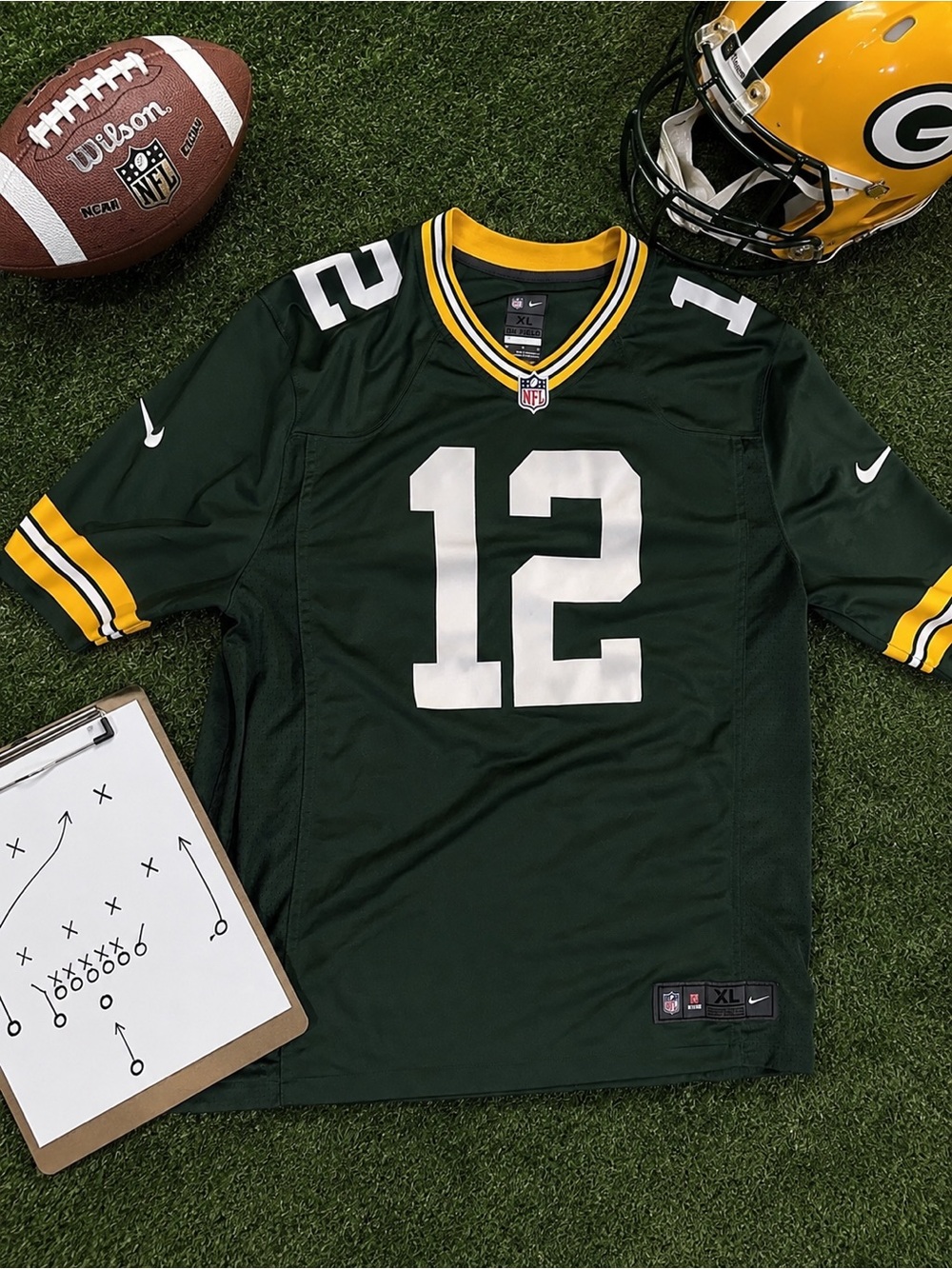 Nike Green and Yellow #12 Football Jersey